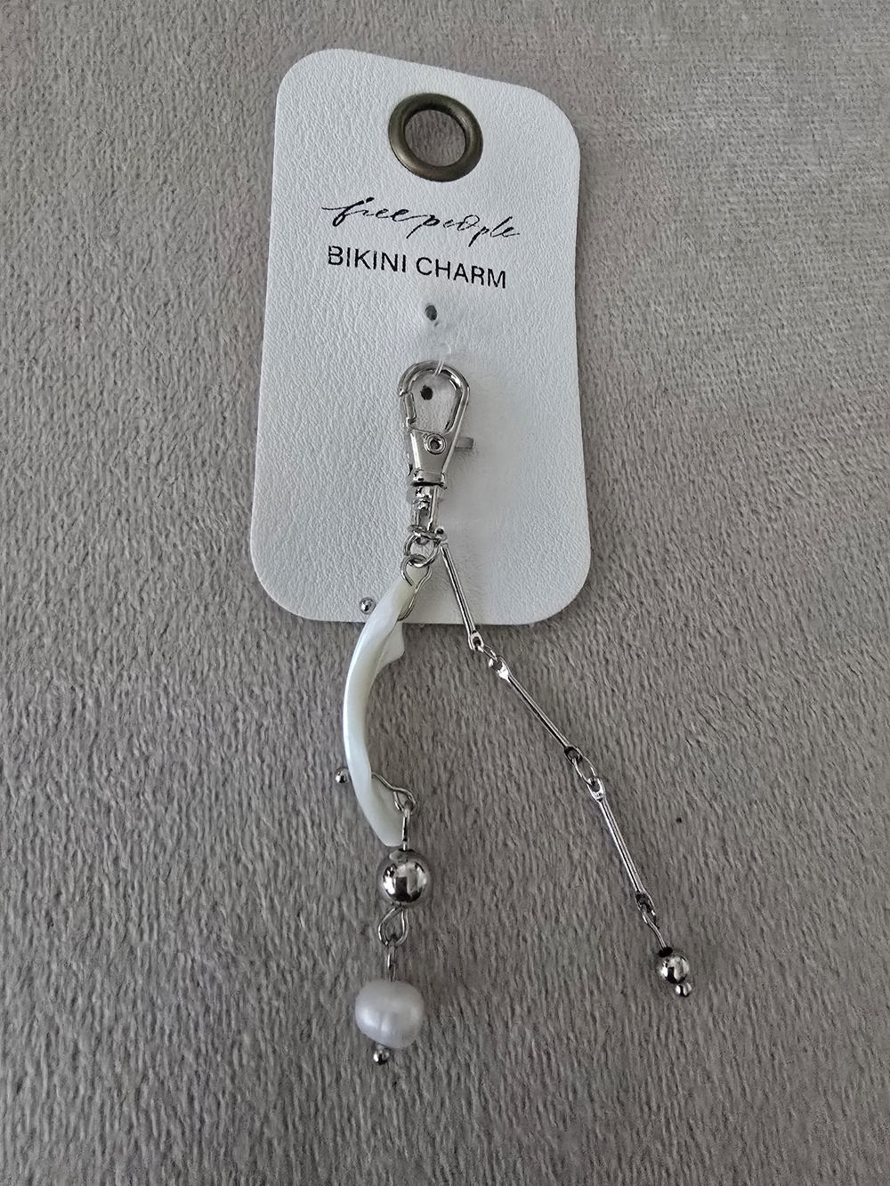 Free People Silver Hardware White Shell & Pearl Charm Keychain